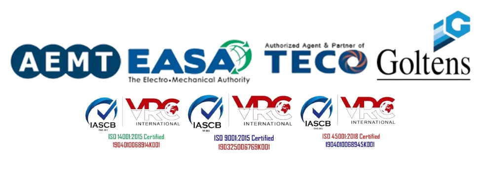 Sertifikasi ISO 9001, ISO 14001, ISO 45001, Authorized Agent TECO, Goltens, Anggota EASA, AEMT - MESINDO TEKNISIA